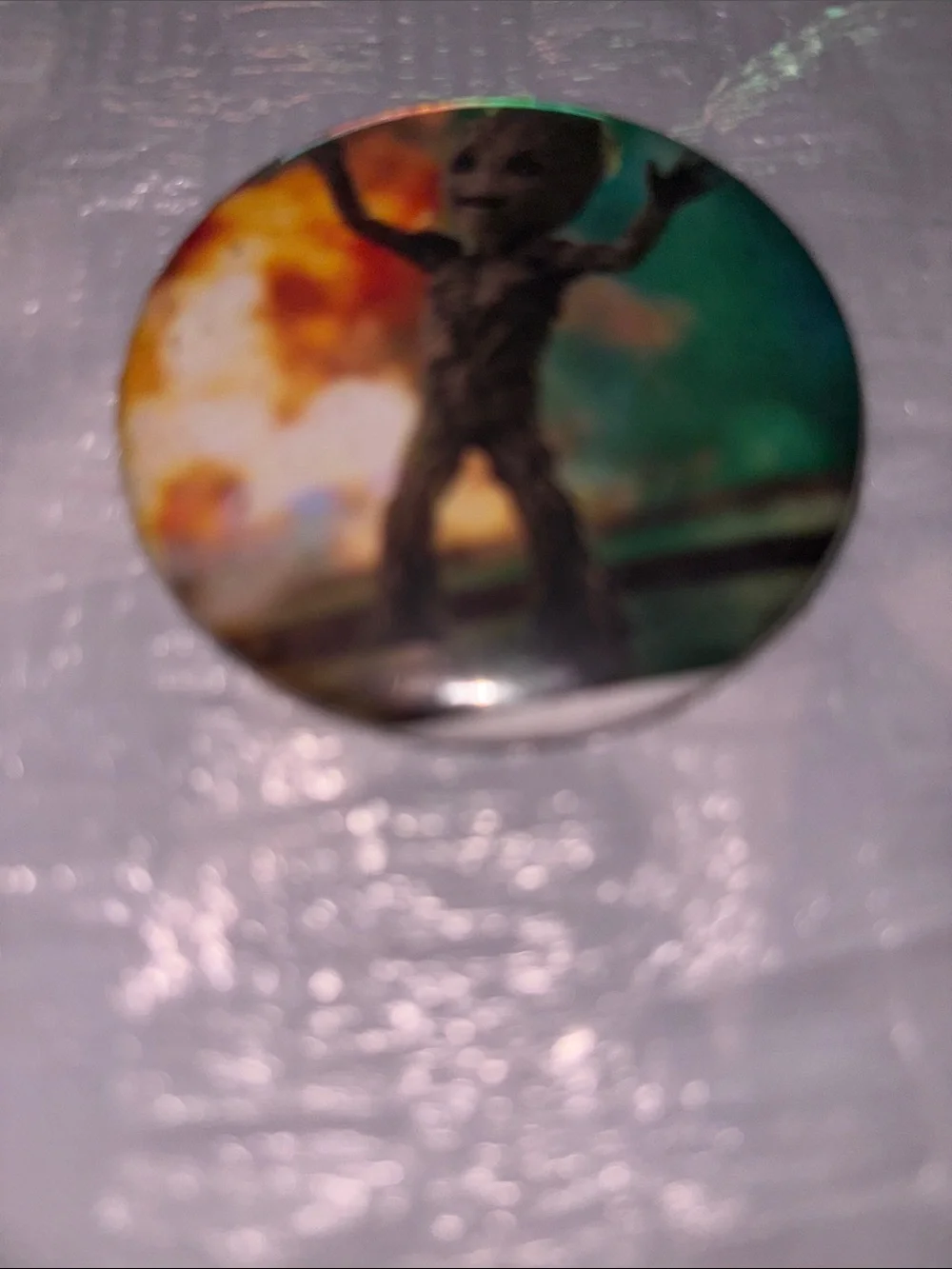 Kids Character Button Pin in Green and Orange - Baby Groot Design
